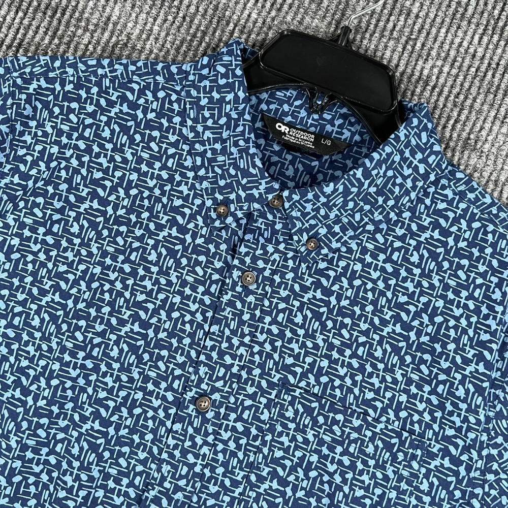 Outdoor Research Shirt Mens Large Blue Geometric Short Sleeve Button New